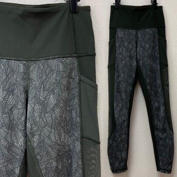 Lululemon High Times Olive Green Mesh Side Pockets Leggings 4 - Picture 1 of 5